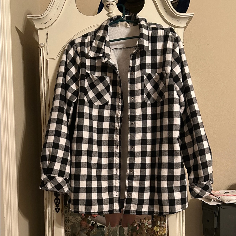 Boutique Buffalo plaid Black & white shacket